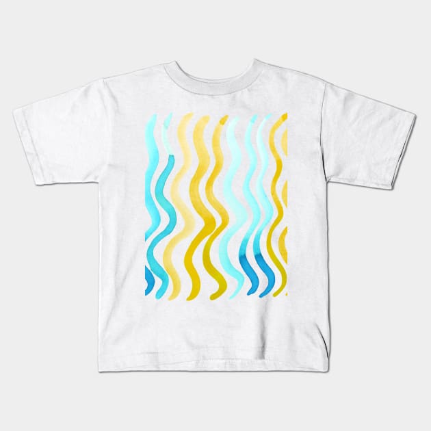 Wavy lines - yellow and aqua Kids T-Shirt by wackapacka